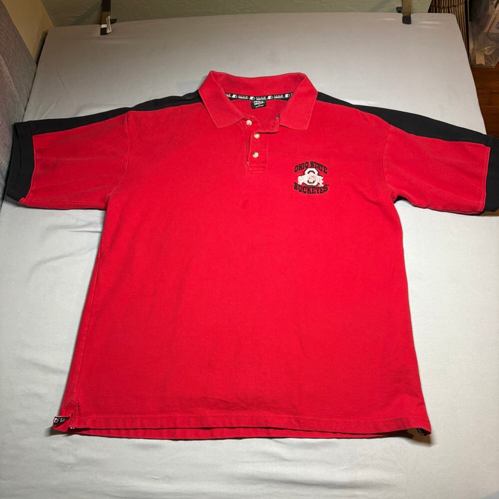 Vintage starter ohio state buckeyes red and black colorblock polo